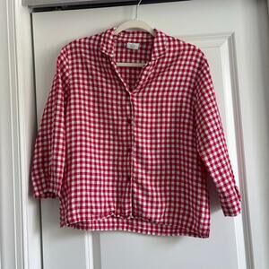 Westbound Linen Red Gingham Boxy Button Down Top Sz M Western Farm Rodeo